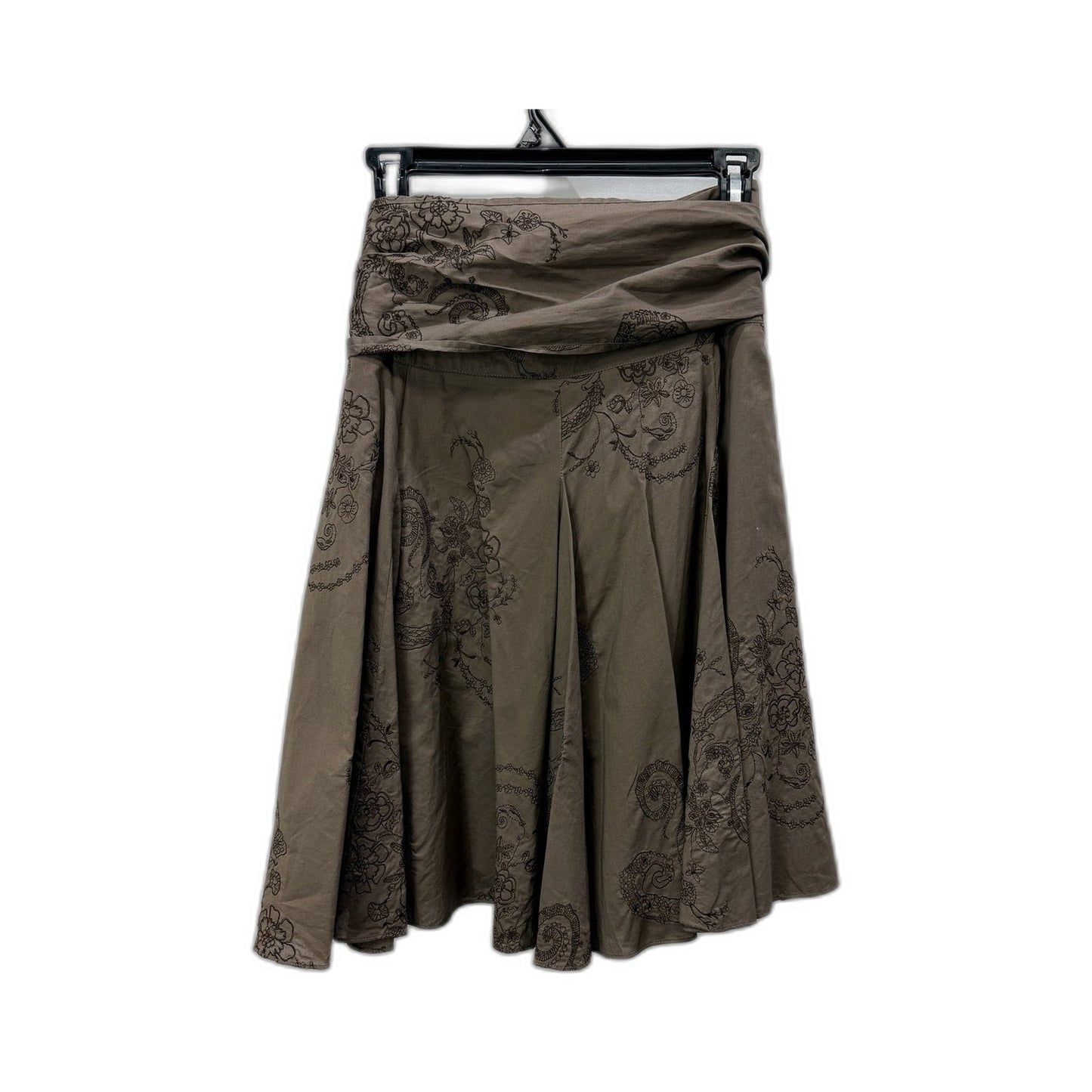 Esprit Womens Belted Floral Embroidered Taupe Skirt Size 14 NEW