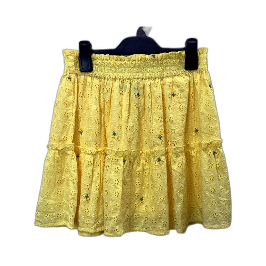 Boohoo Womens Yellow Eyelet Skirt Tiered Ruffled Elastic Waist Size 12 NEW
