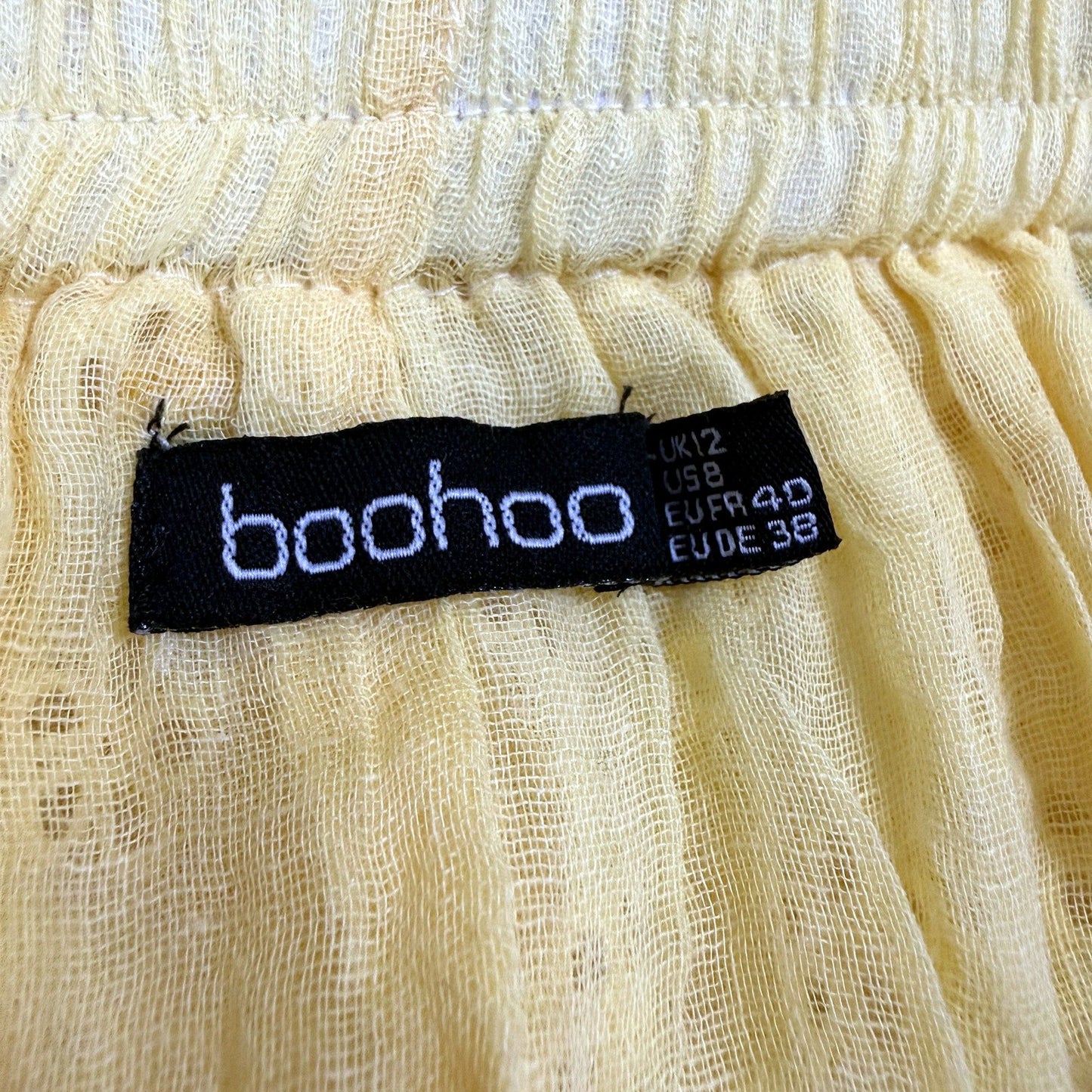 Boohoo Womens Yellow Eyelet Skirt Tiered Ruffled Elastic Waist Size 12 NEW