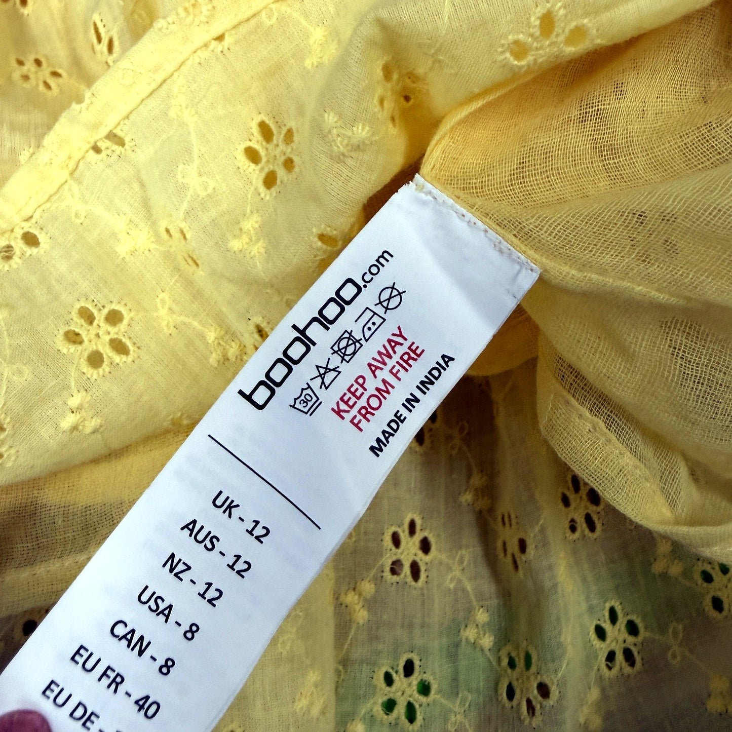 Boohoo Womens Yellow Eyelet Skirt Tiered Ruffled Elastic Waist Size 12 NEW