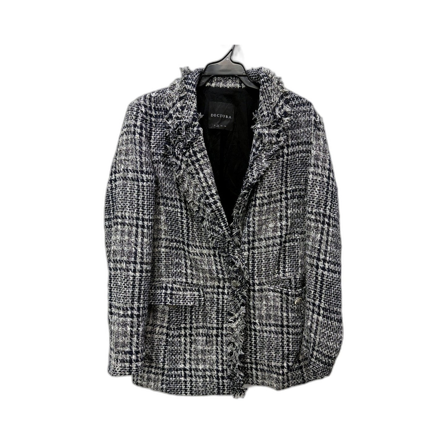 Decjuba Womens Tweed Blazer Jacket Textured Frayed Black and White Size 10
