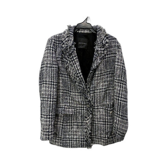 Decjuba Womens Tweed Blazer Jacket Textured Frayed Black and White Size 10
