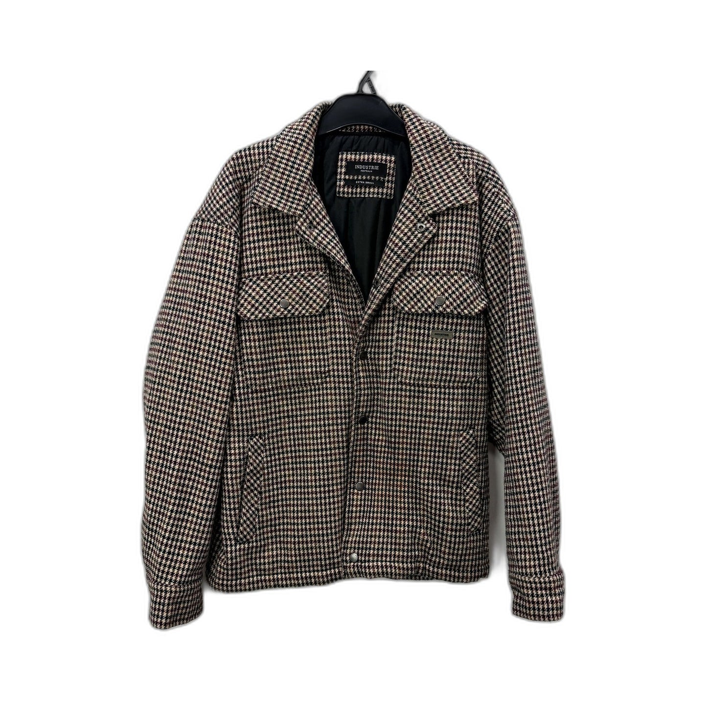 Industrie Mens Houndstooth Jacket Wool Blend Multi Color Burgundy Size XS
