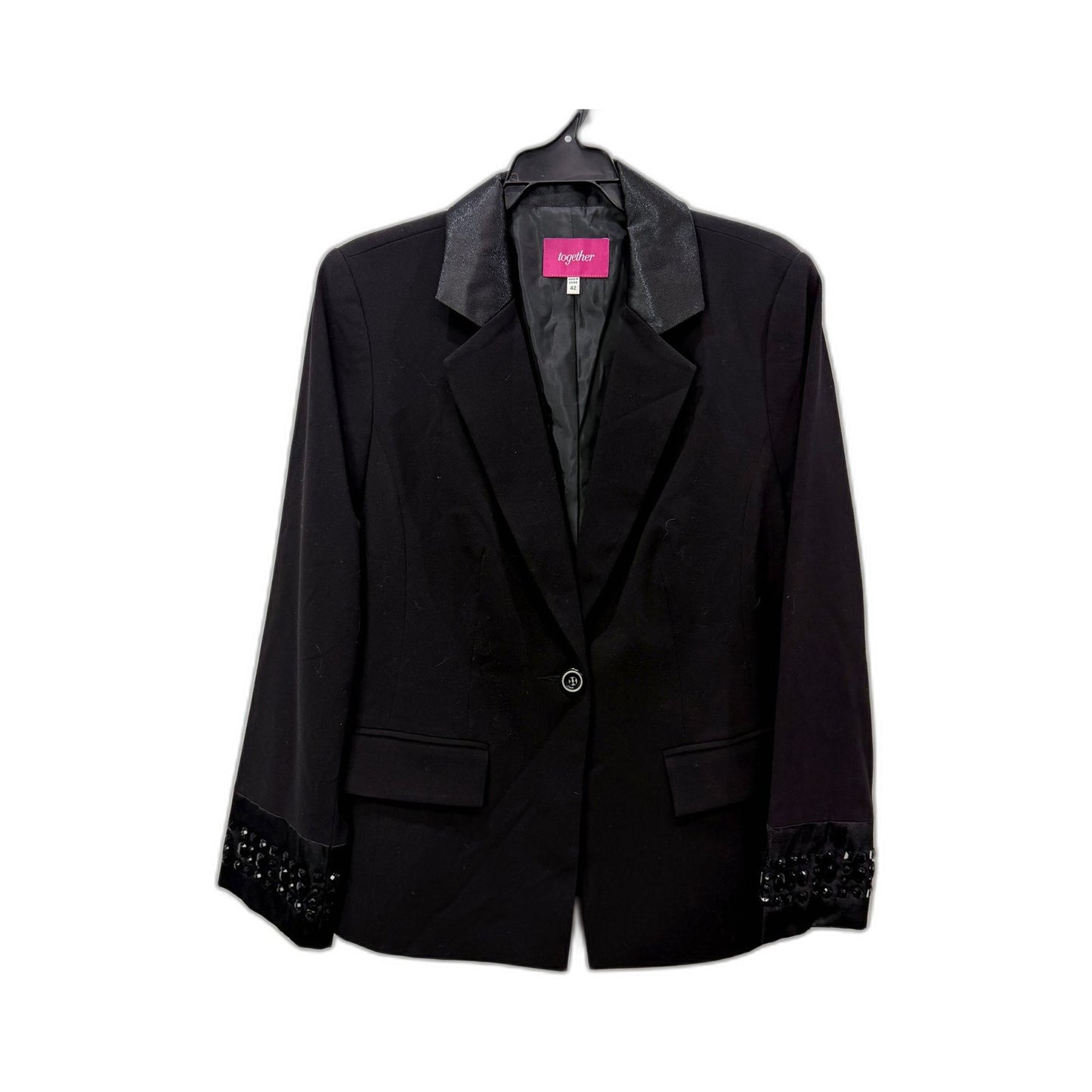 Together Womens Studded Embellished Black Blazer Jacket for Size 42