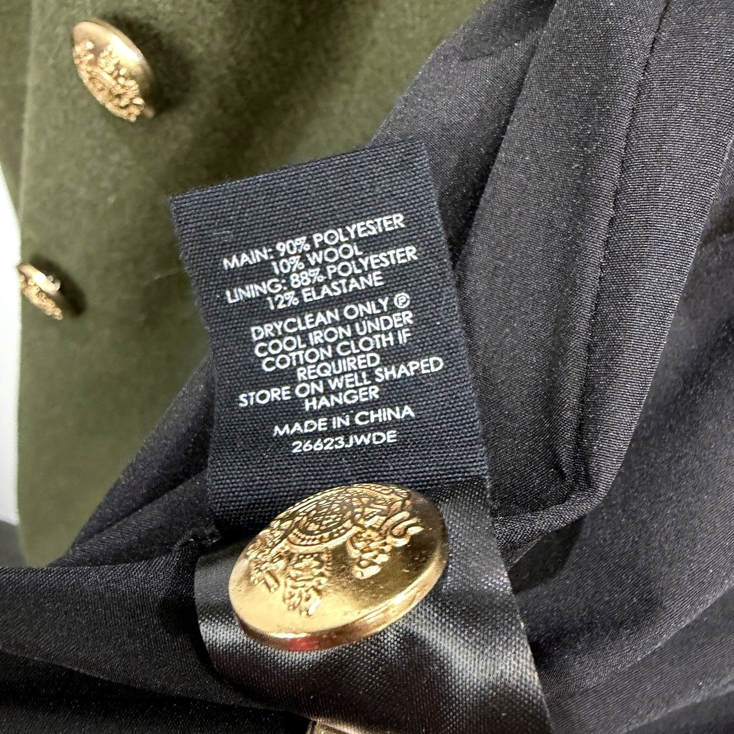 Dechuba Womens Olive Green Wool Blend Peacoat Coat, Size 10