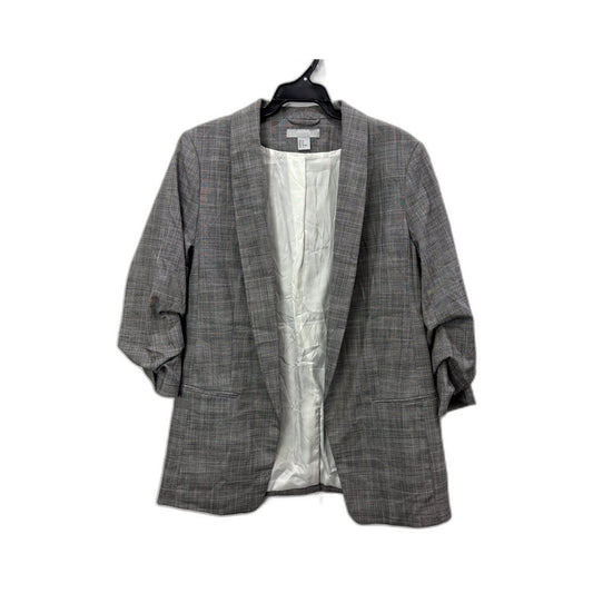 H&M Womens Gray Plaid Puff Sleeve Blazer for Work, Office, Formal Occasions