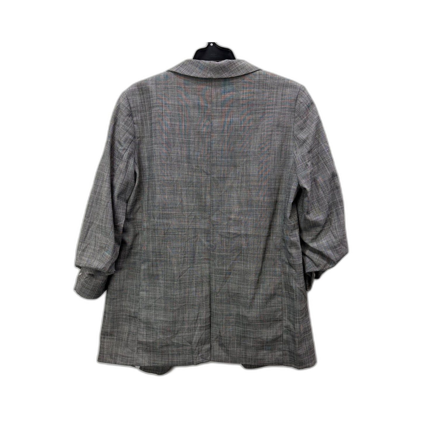 H&M Womens Gray Plaid Puff Sleeve Blazer for Work, Office, Formal Occasions
