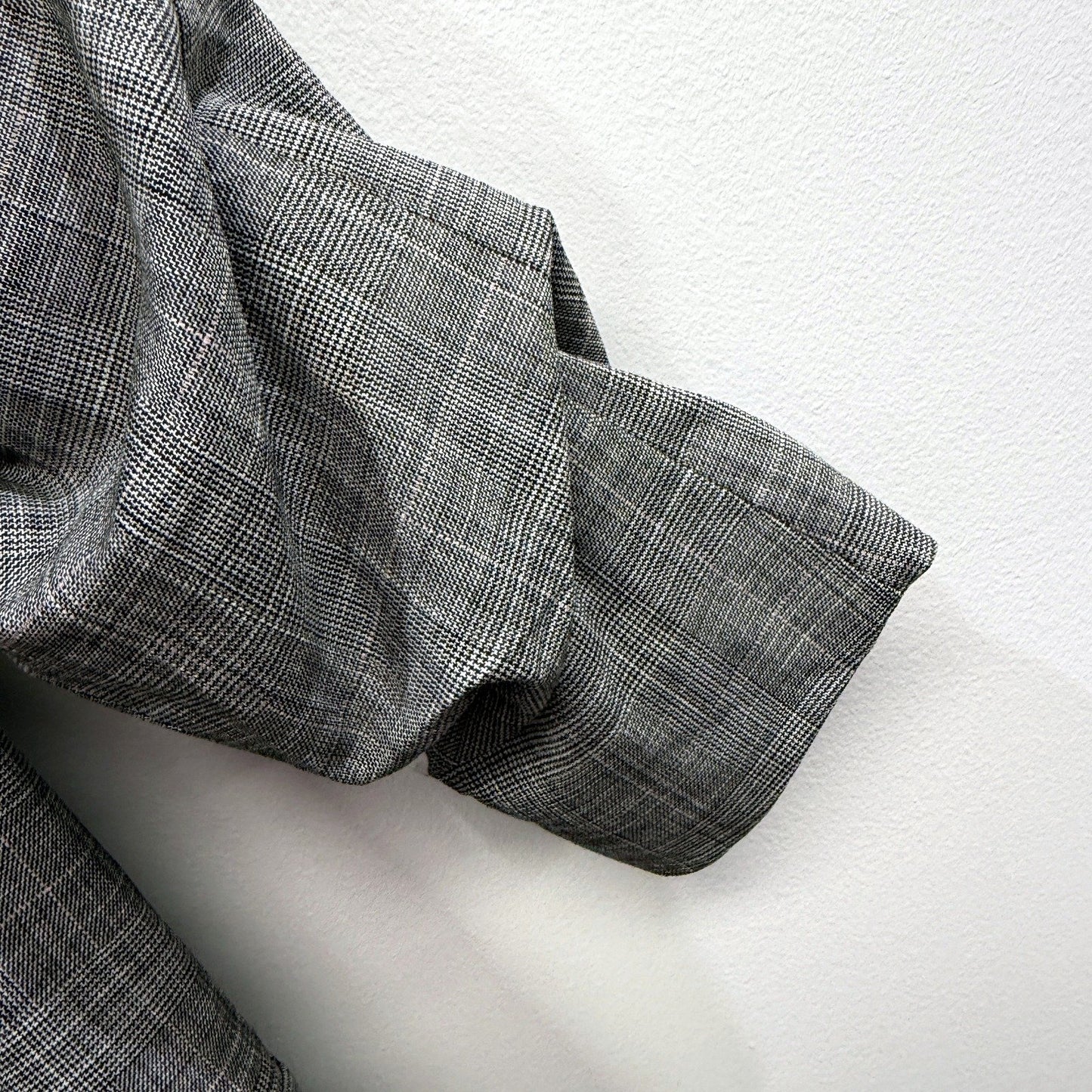 H&M Womens Gray Plaid Puff Sleeve Blazer for Work, Office, Formal Occasions