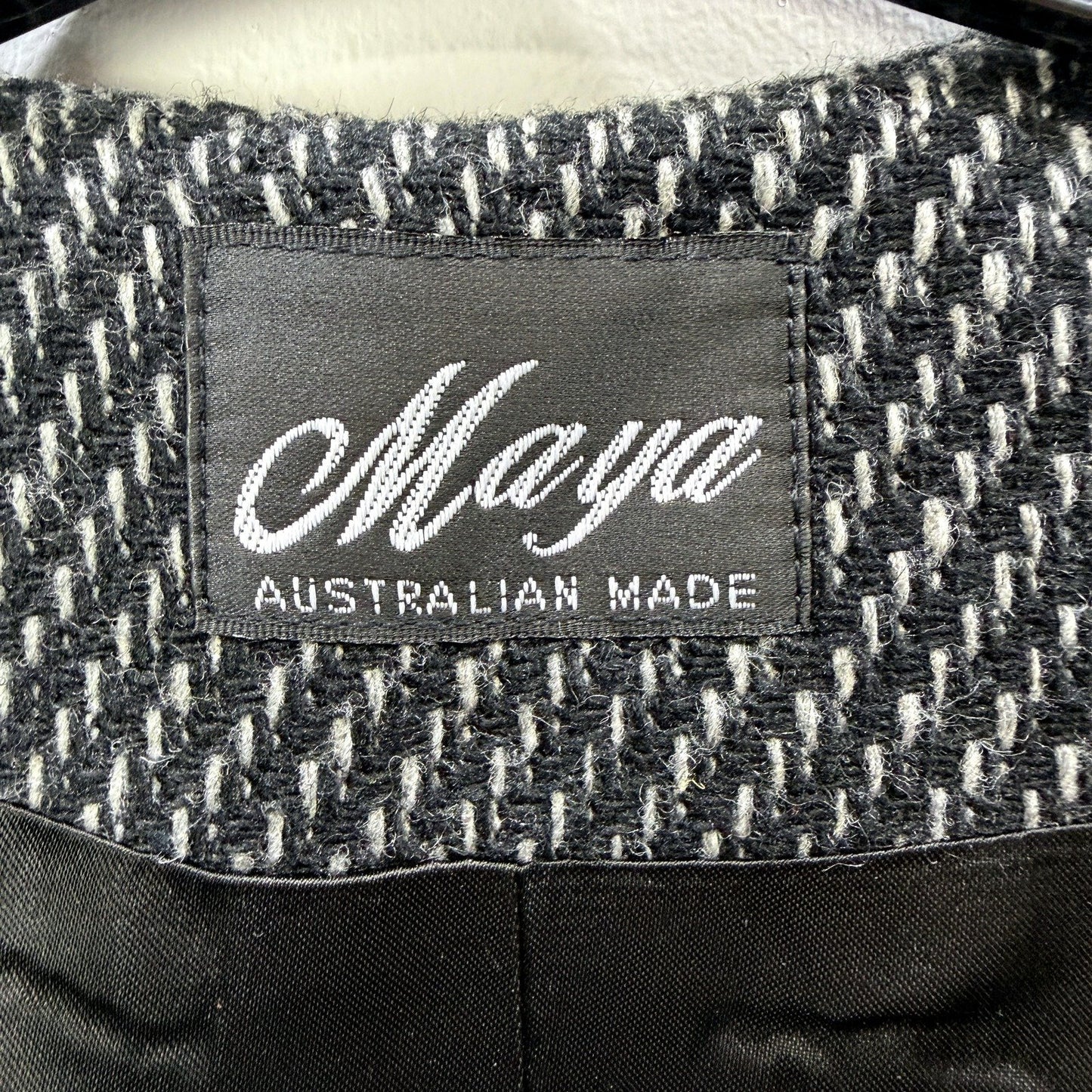 Maya Womens Textured Wool Blend Blazer in Black and White by , Size Small
