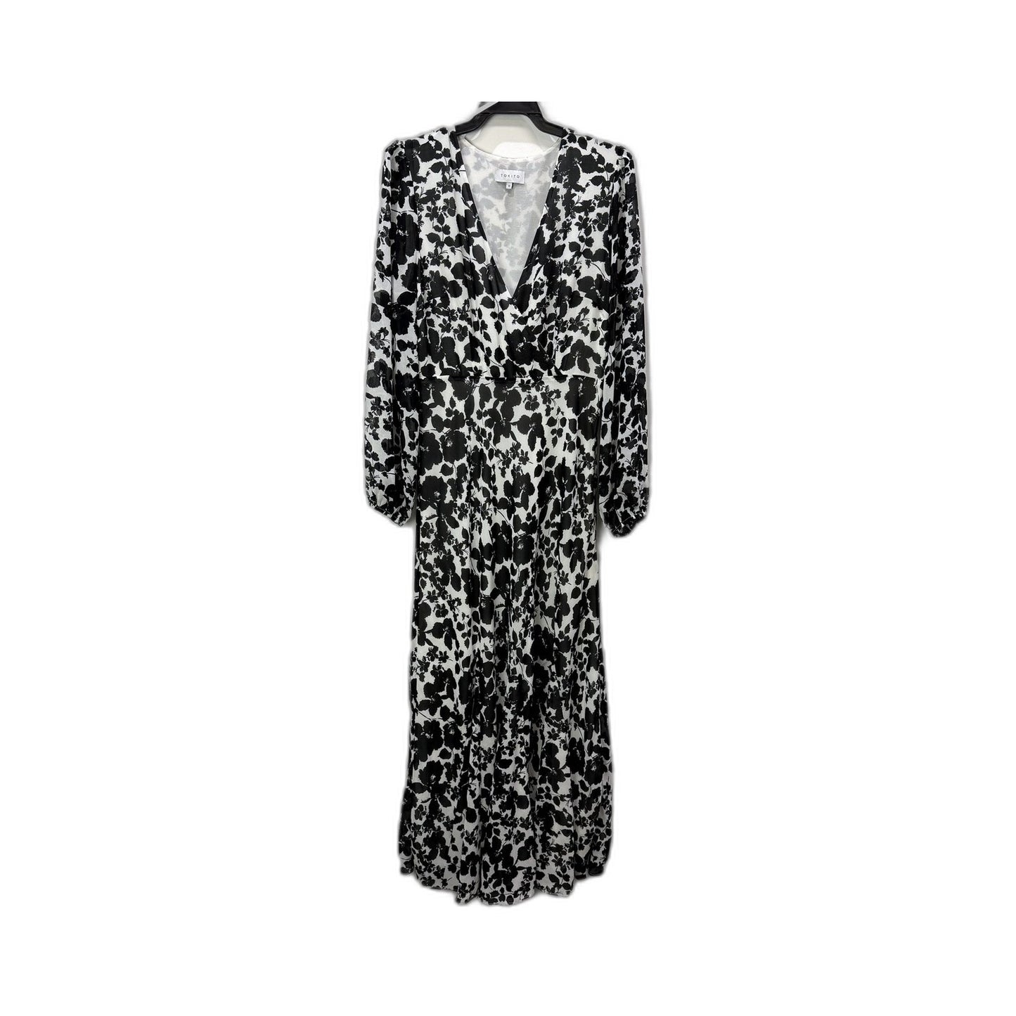 Tokito Womens Floral Midi Dress with Long Sleeves in Black and White Size 10 NEW