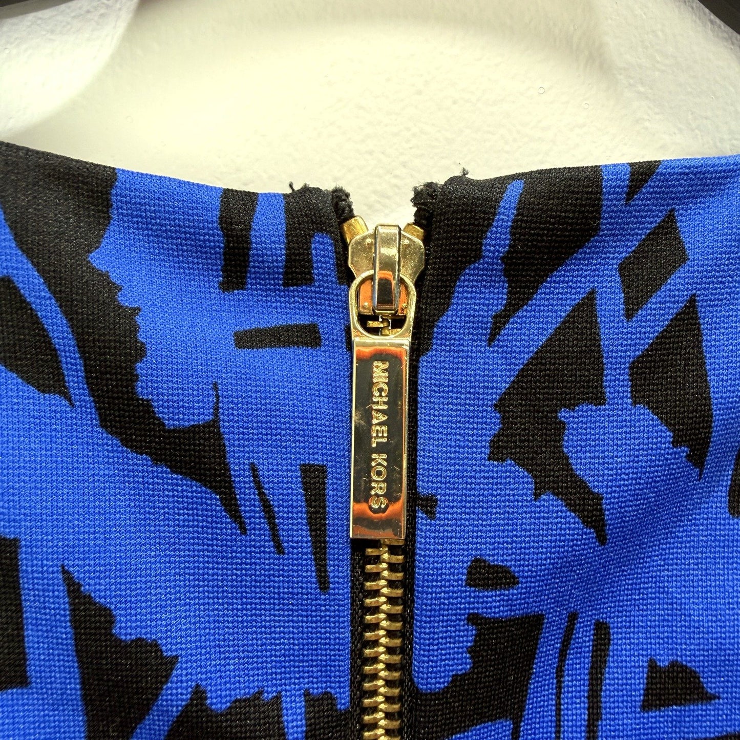 Michael Kors Womens Abstract Print Zip Front Dress Blue and Black Size 10