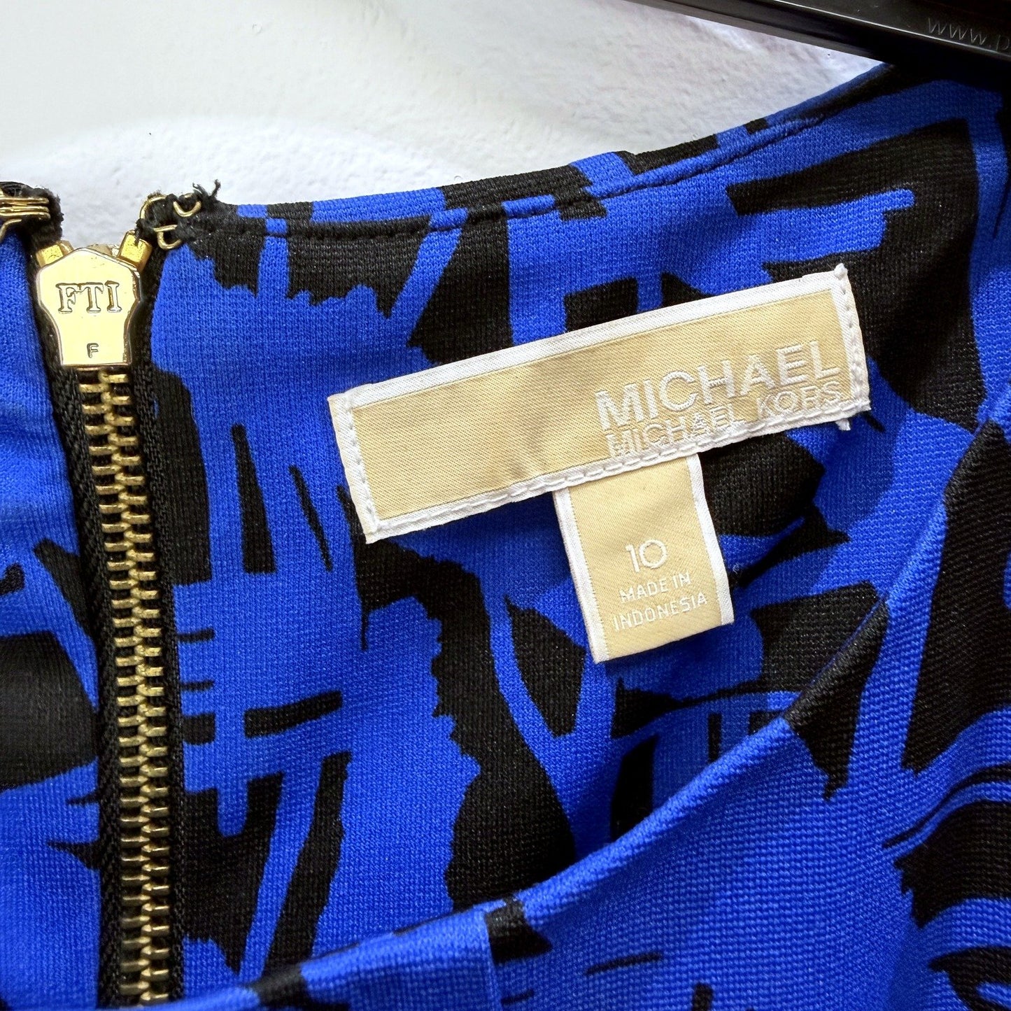 Michael Kors Womens Abstract Print Zip Front Dress Blue and Black Size 10