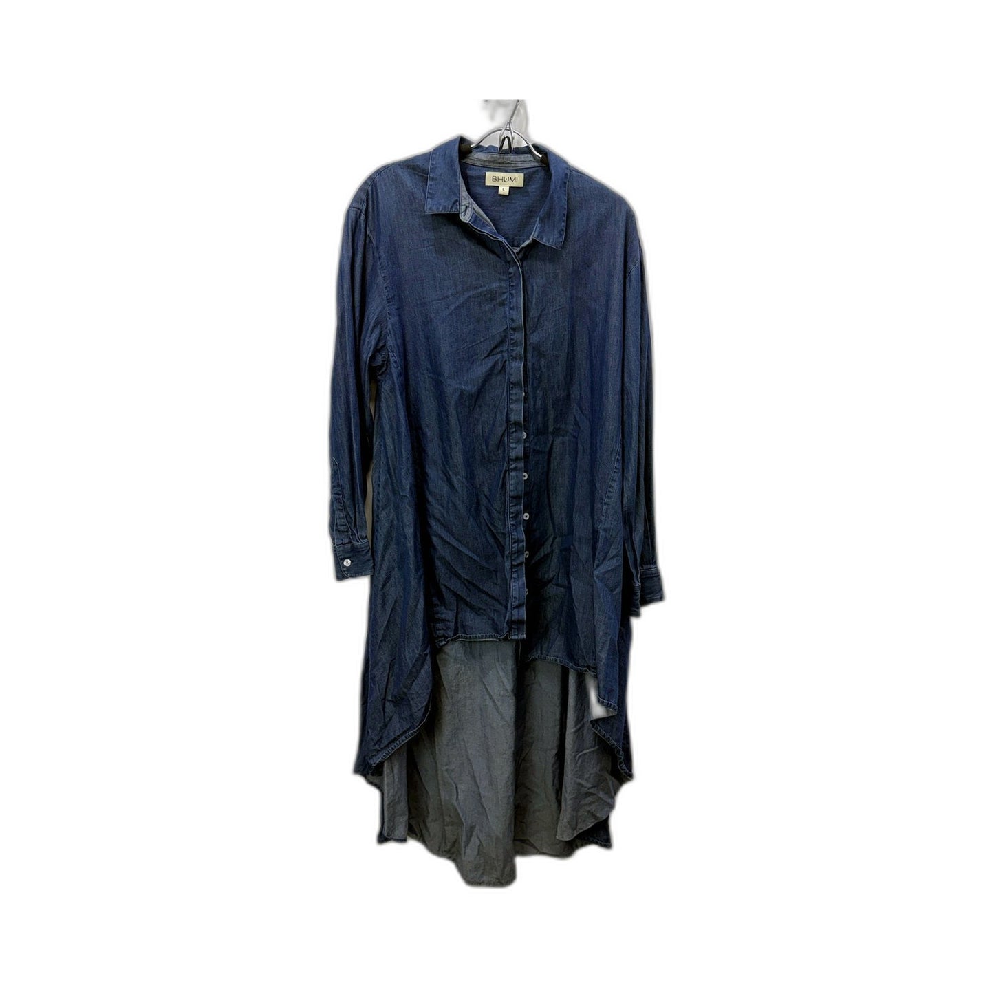 Bhumi Womens Denim Shirt Dress Organic Cotton Long Sleeve Asymmetric Hem Size L