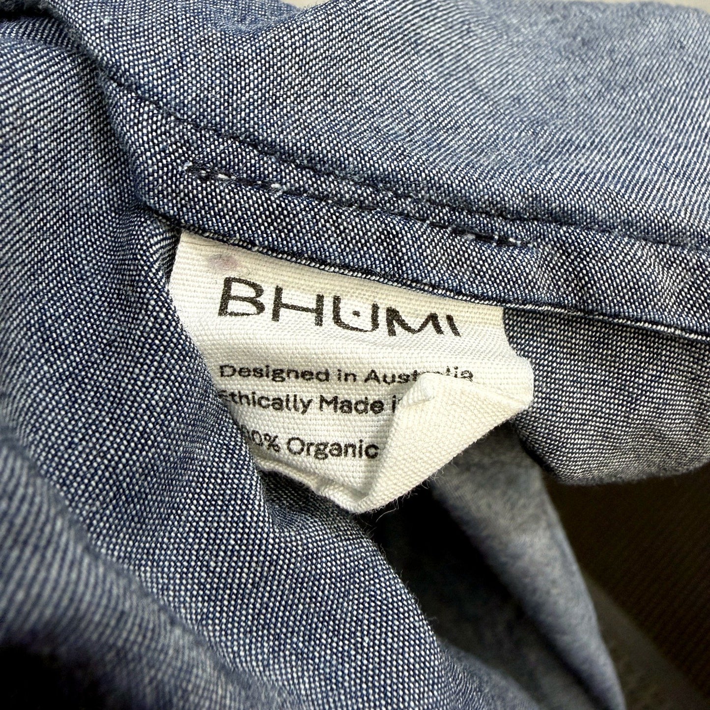 Bhumi Womens Denim Shirt Dress Organic Cotton Long Sleeve Asymmetric Hem Size L