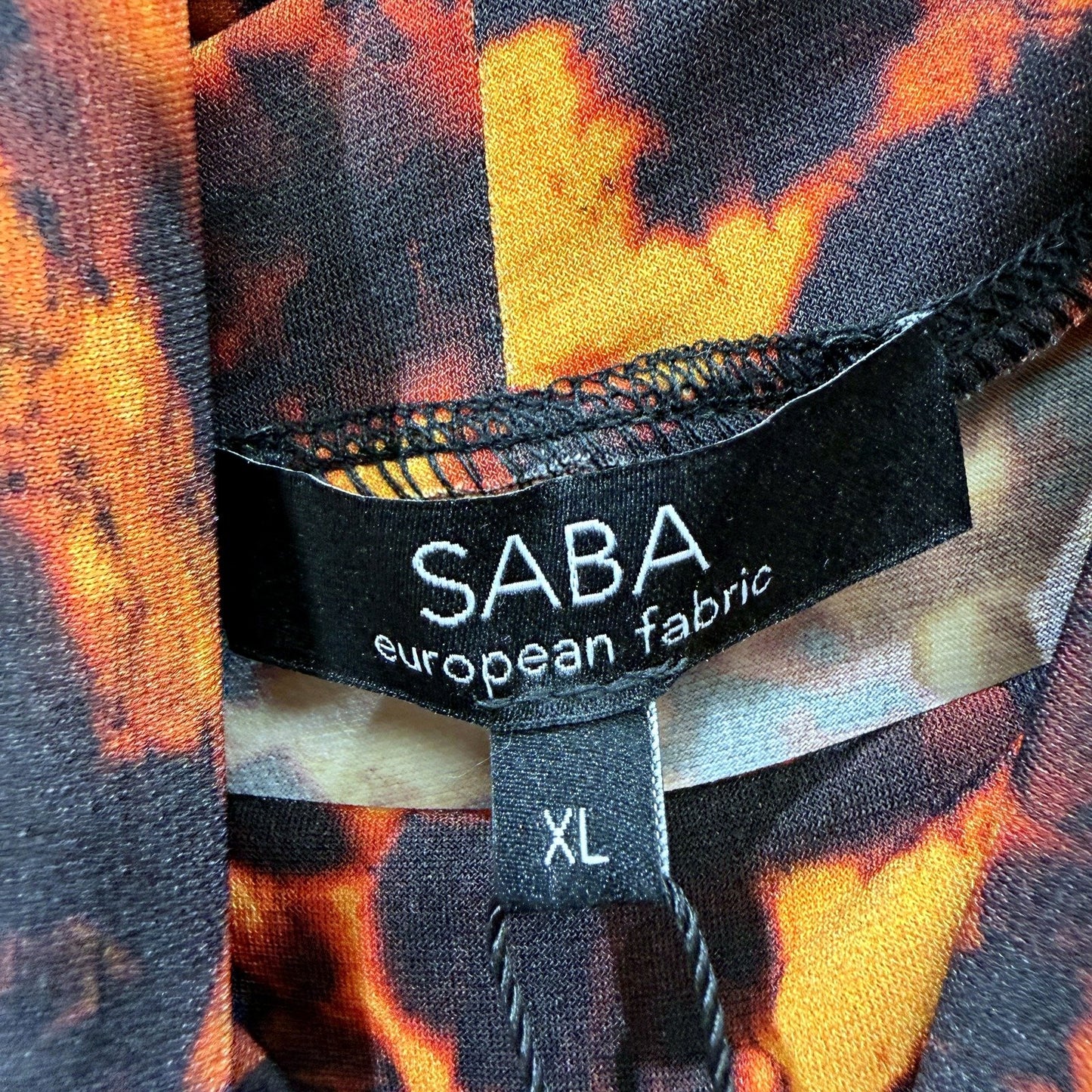 SABA Womens Midi Dress Orange and Black Leopard Print High Neck Long NEW