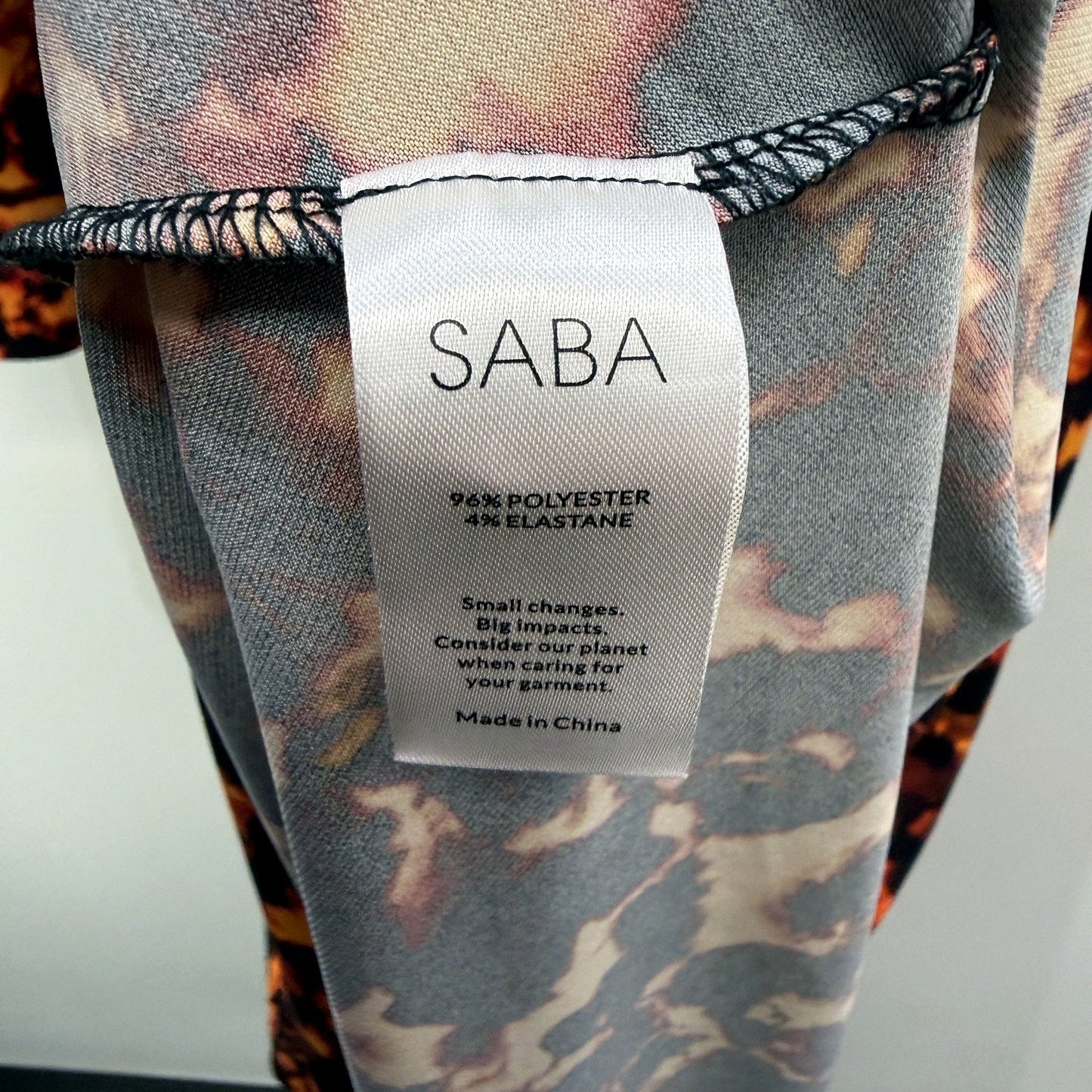 SABA Womens Midi Dress Orange and Black Leopard Print High Neck Long NEW