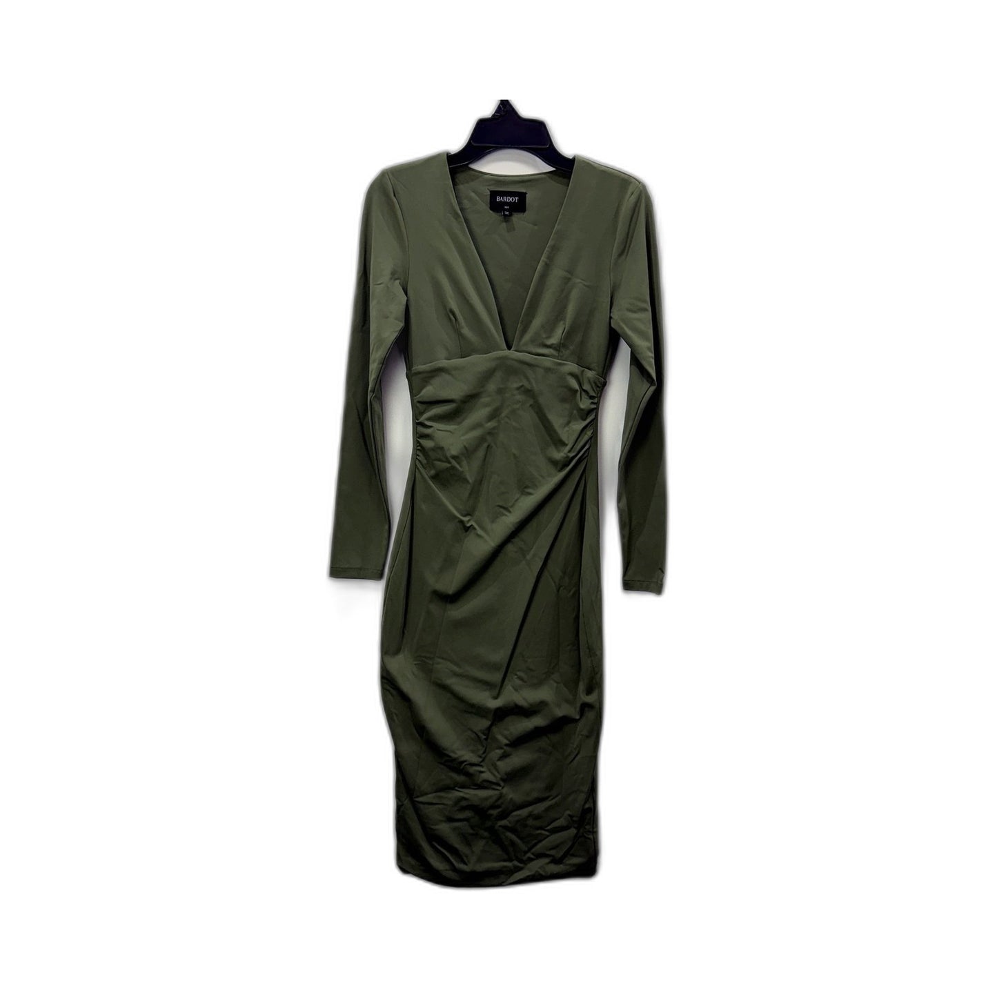 Bardot Womens Olive Green Ruched Waist Midi Dress Long Sleeve Size XS/S
