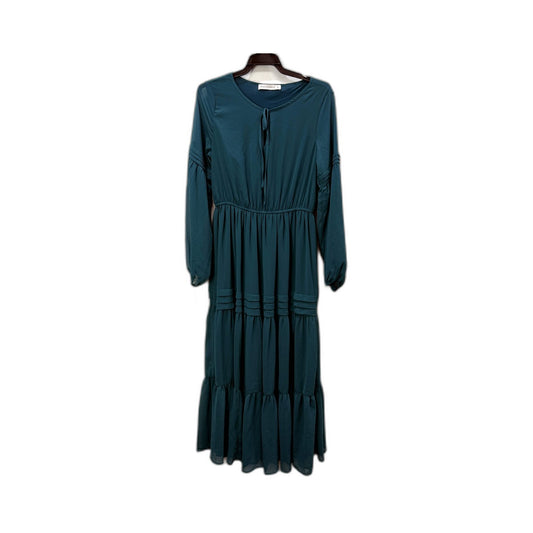Rusttydustty Womens Tiered Maxi Dress with Drawstring Waist in Teal, Size S