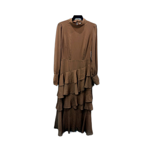 Tokito Womens Ruffle Tiered Long Sleeve High Neck Brown Dress Size 10 NEW