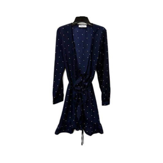 Ebby and I Womens Navy Blue Polka Dot Wrap Dress with Ruffle Hem, Size S