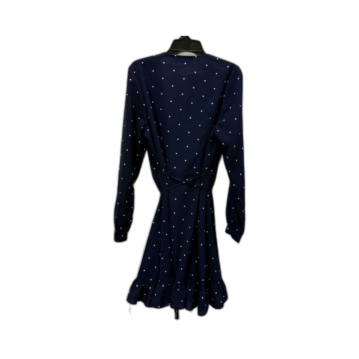 Ebby and I Womens Navy Blue Polka Dot Wrap Dress with Ruffle Hem, Size S