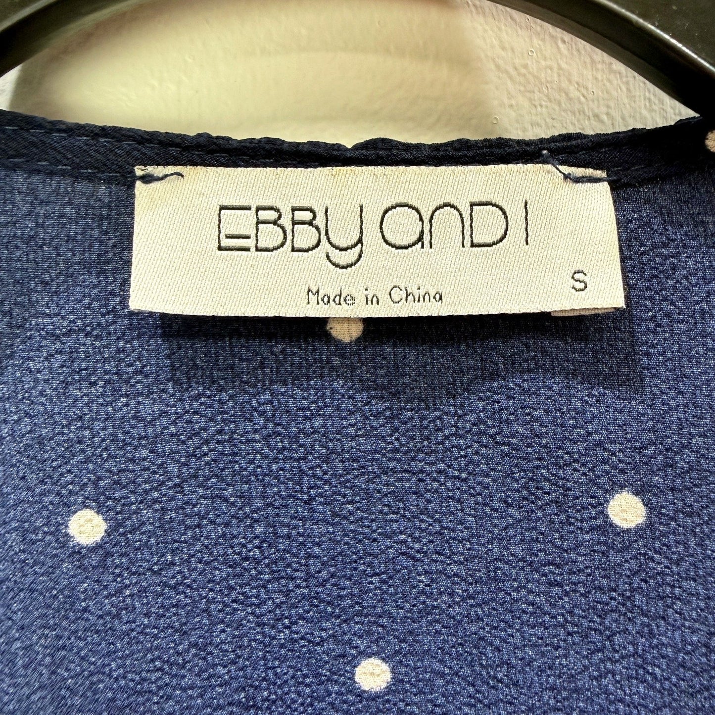 Ebby and I Womens Navy Blue Polka Dot Wrap Dress with Ruffle Hem, Size S