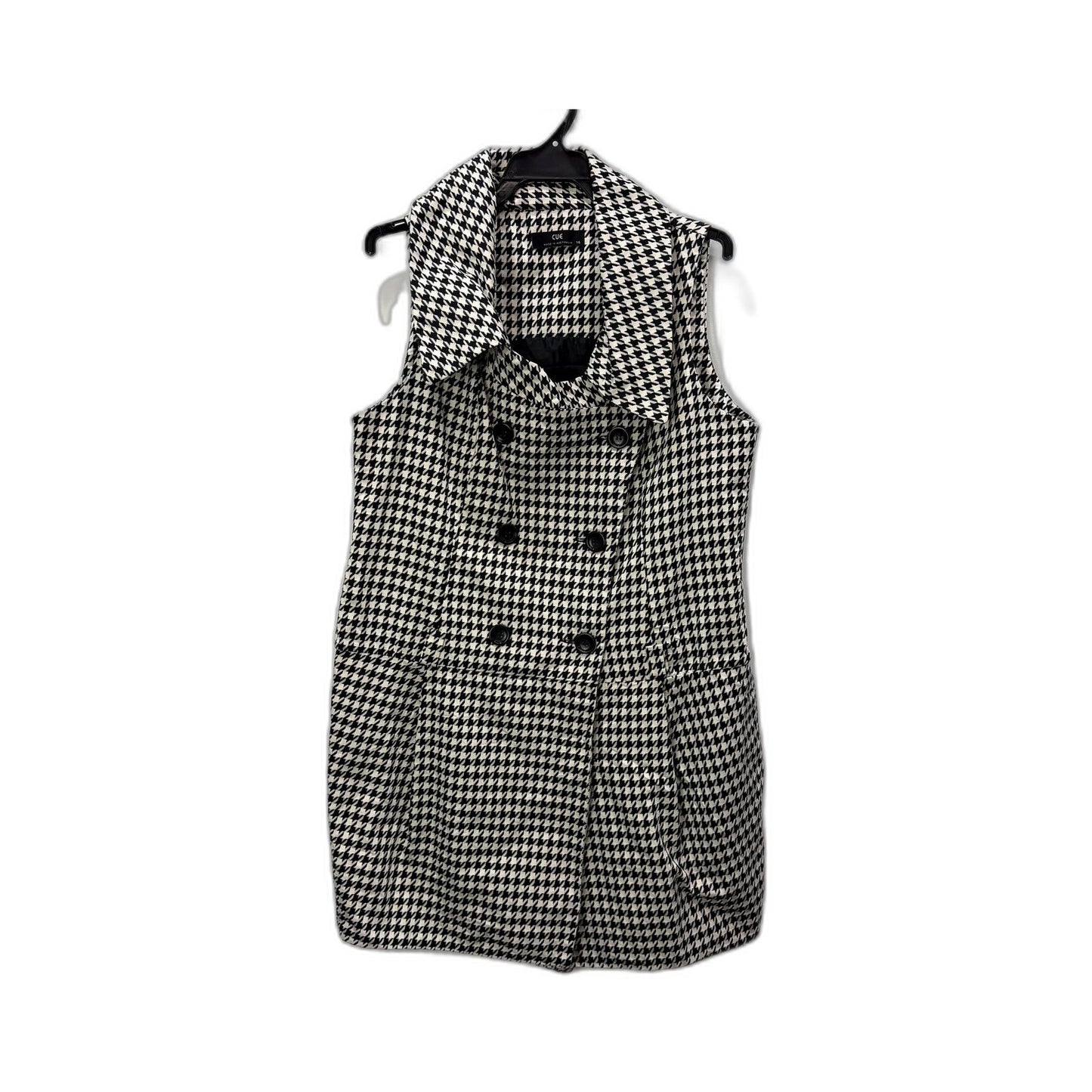CUE Womens Houndstooth Dress Sleeveless Patterned Black and White Size 14