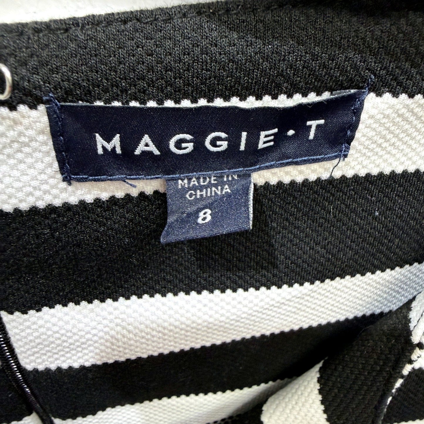 Maggie T Womens Striped Dress Casual Feminine Style Black and White Size 8