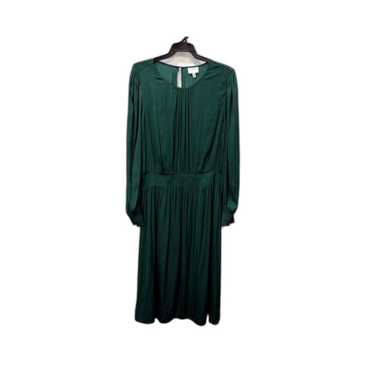 Witchery Womens Pleated Green Midi Dress with Long Sleeves and Buttons Size 16