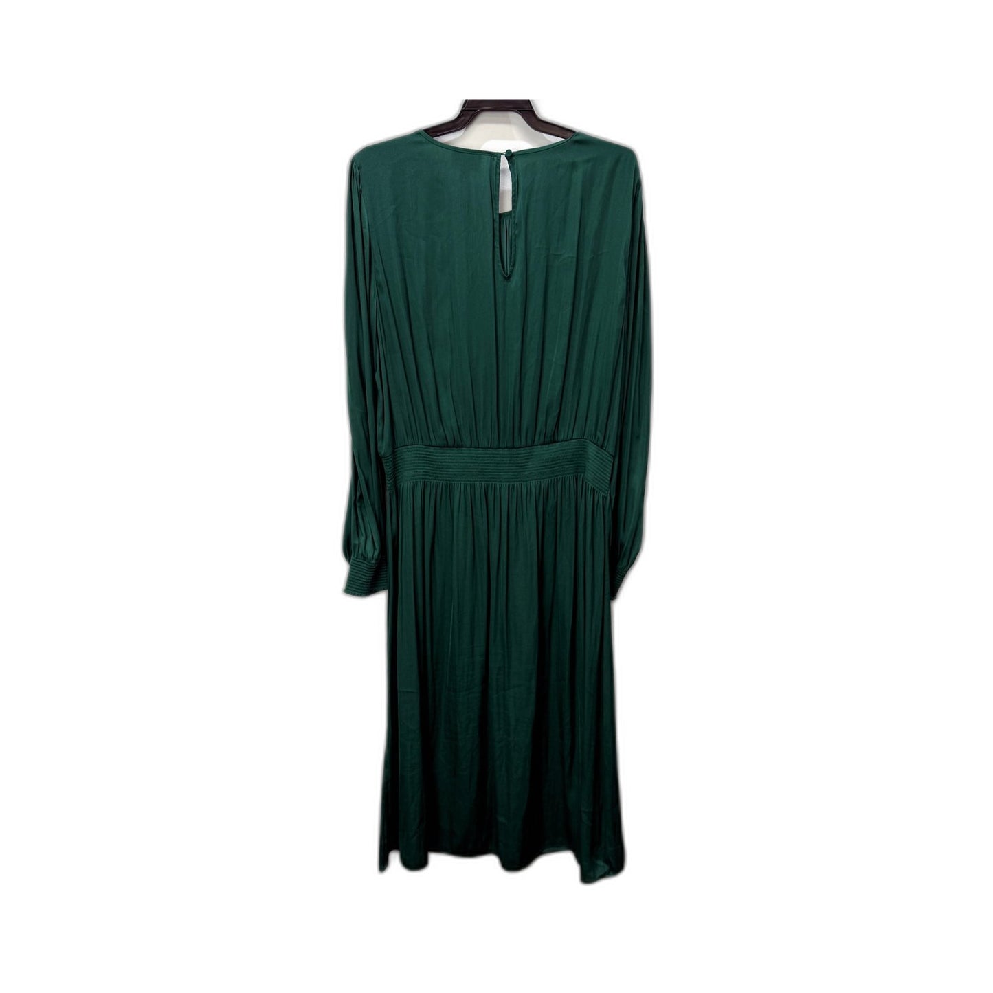 Witchery Womens Pleated Green Midi Dress with Long Sleeves and Buttons Size 16