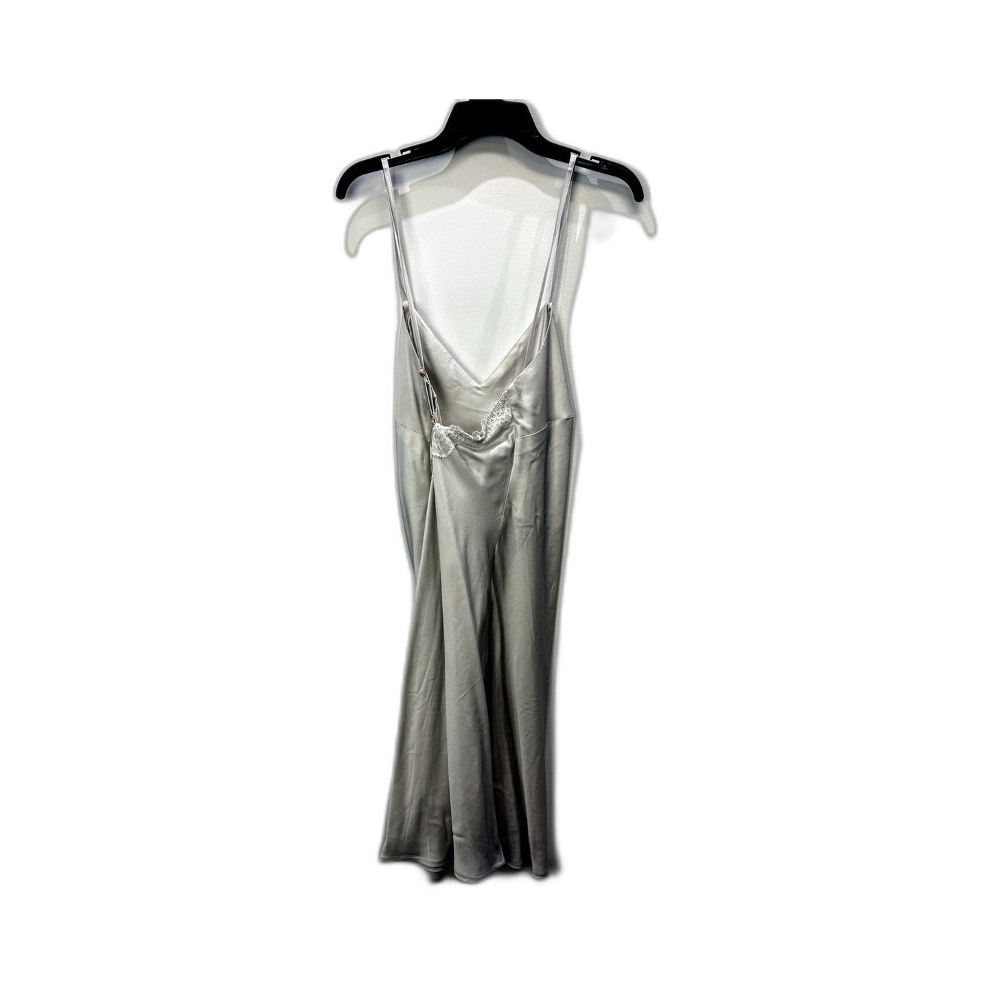 Chloe & Lola Womens Satin Slip Dress with Lace Trim in Silver, Size S NEW