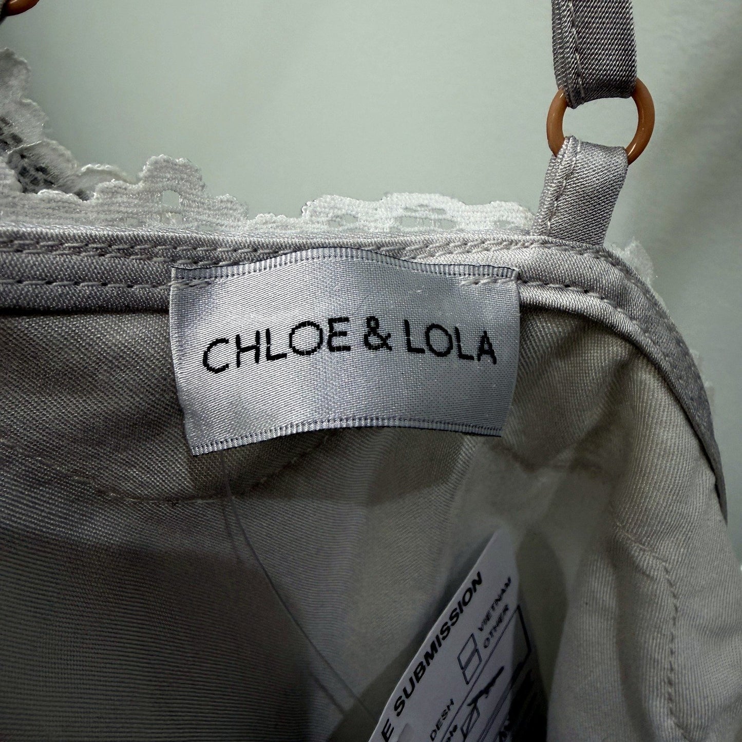 Chloe & Lola Womens Satin Slip Dress with Lace Trim in Silver, Size S NEW