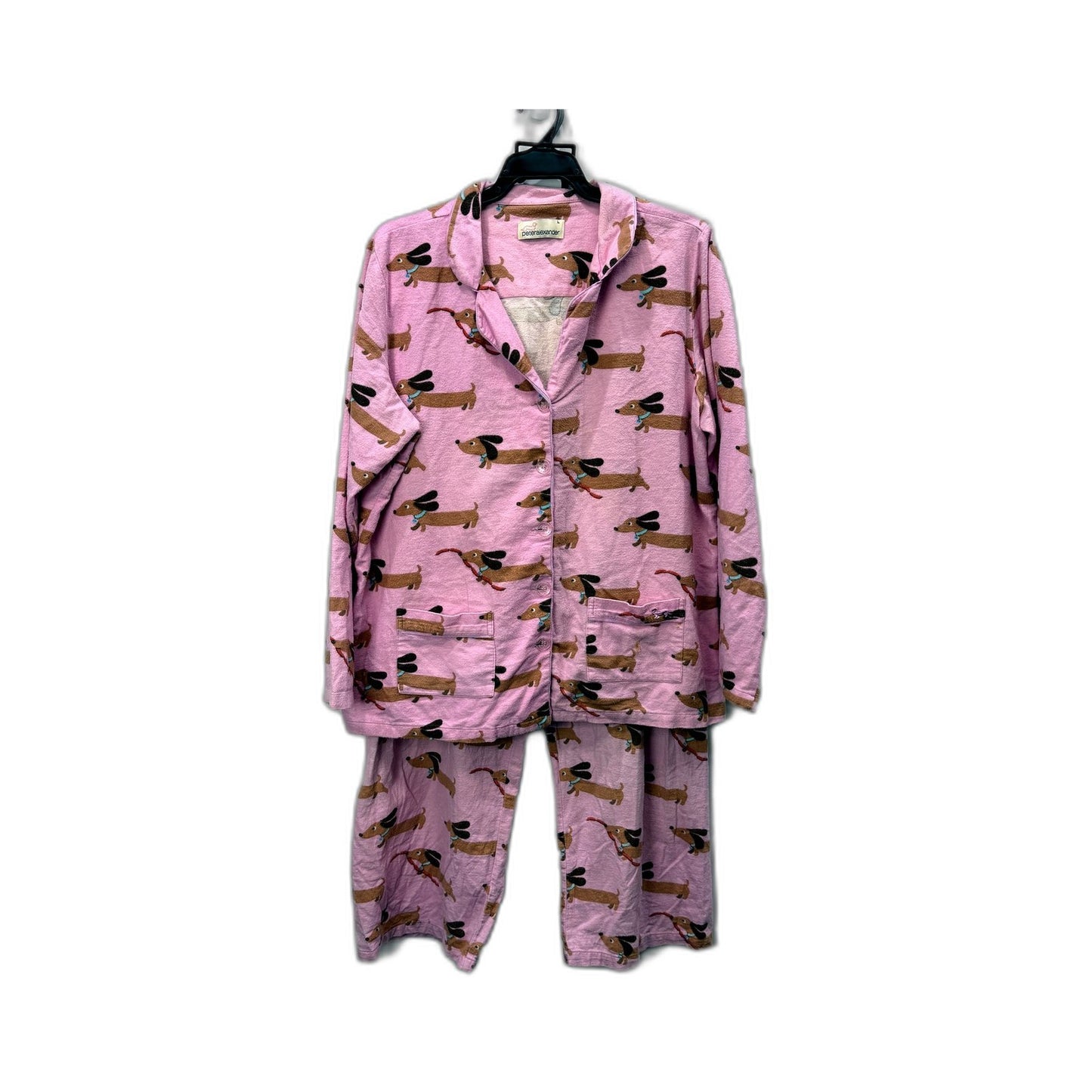 Peter Alexander Womens Cotton Pajama Set in Pink, Size L