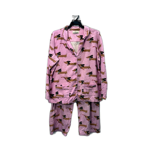 Peter Alexander Womens Cotton Pajama Set in Pink, Size L