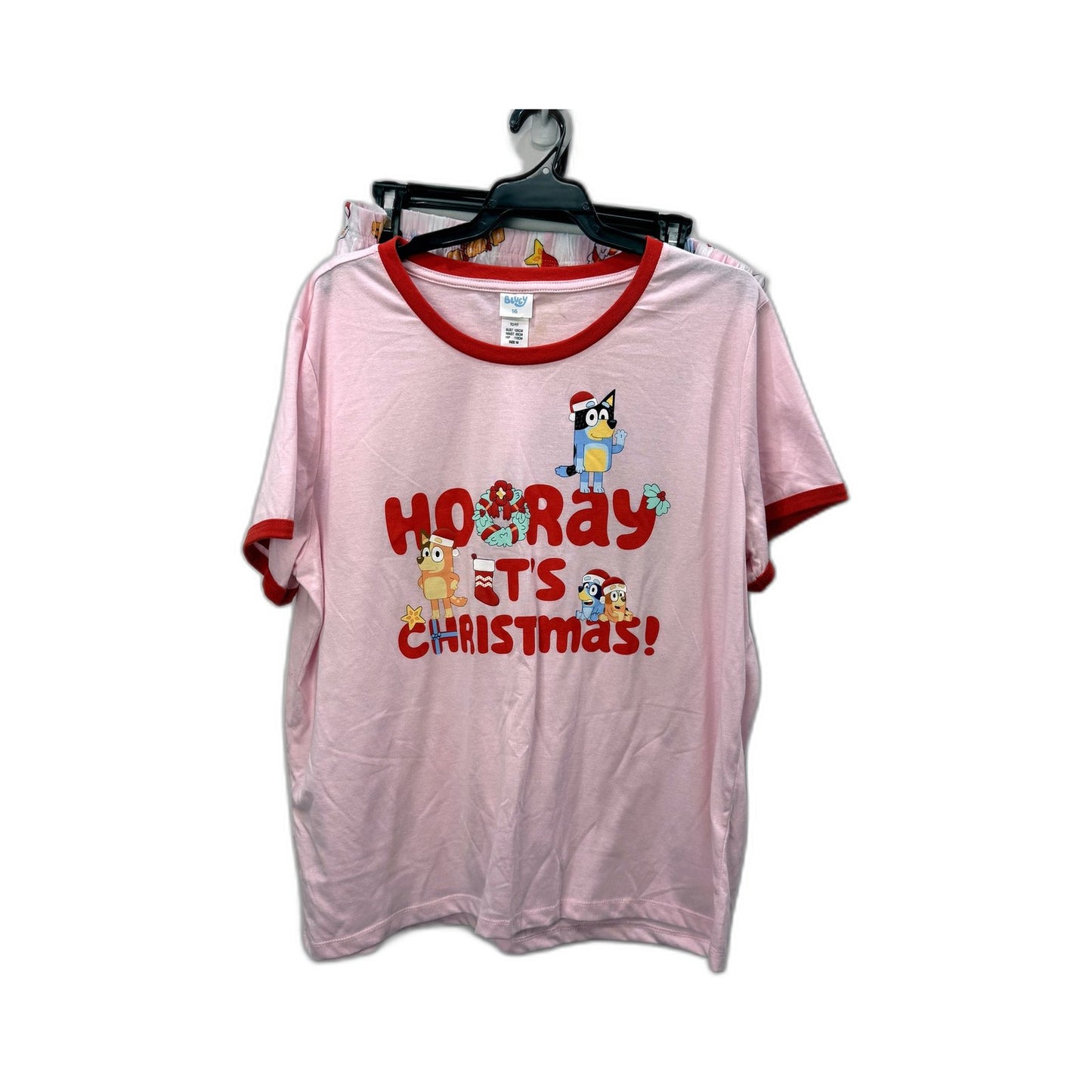 Bluey Womens Pink Christmas Pajama Top Festive Holiday Sleepwear Size 16