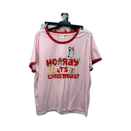 Bluey Womens Pink Christmas Pajama Top Festive Holiday Sleepwear Size 16