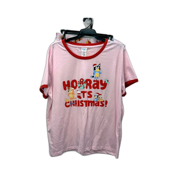 Bluey Womens Pink Christmas Pajama Top Festive Holiday Sleepwear Size 16