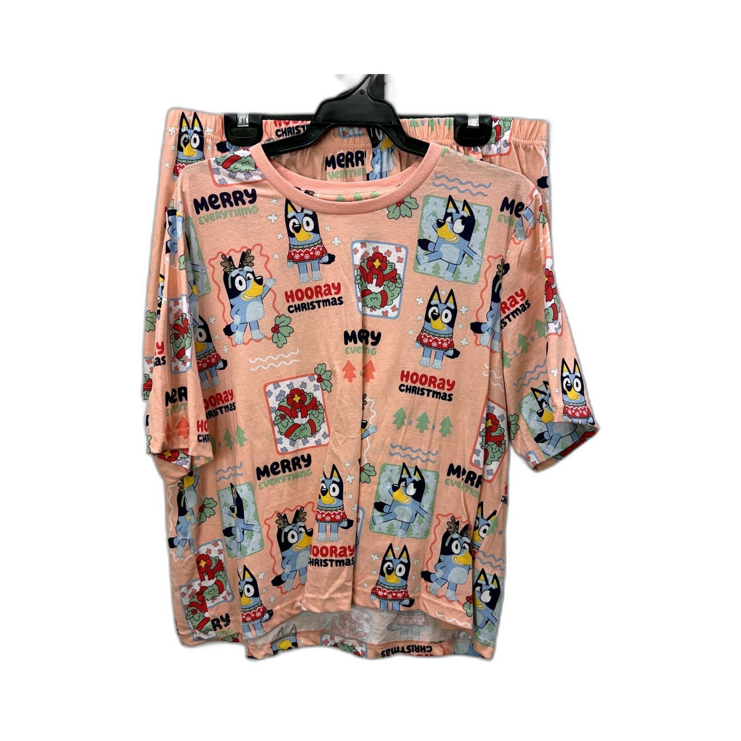 Bluey Womens Christmas Pajama Set Cozy Peach Multi Color Sleepwear Size XL