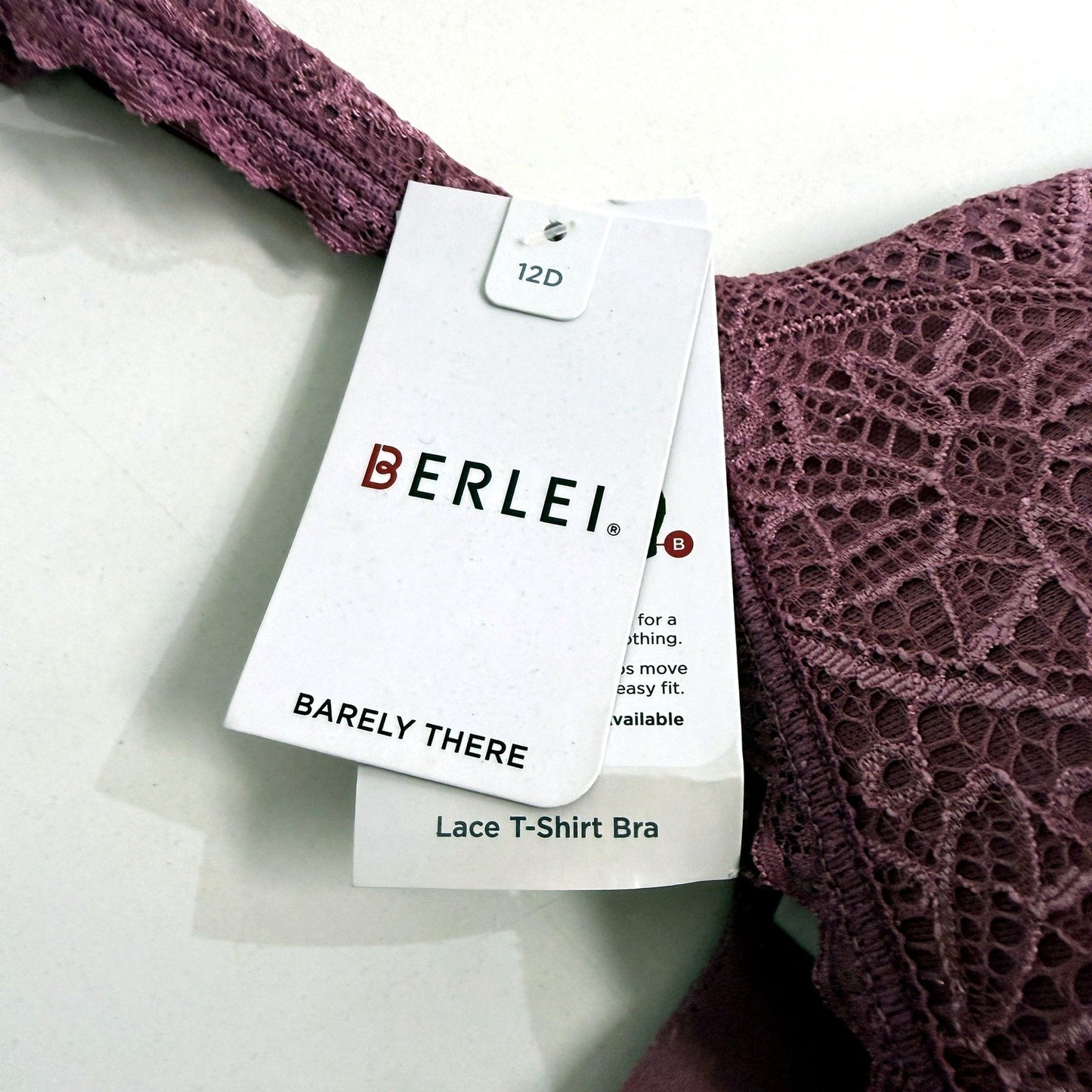 Berlei Womens Lace T-Shirt Bra, Barely There, Purple, Size 12D NEW