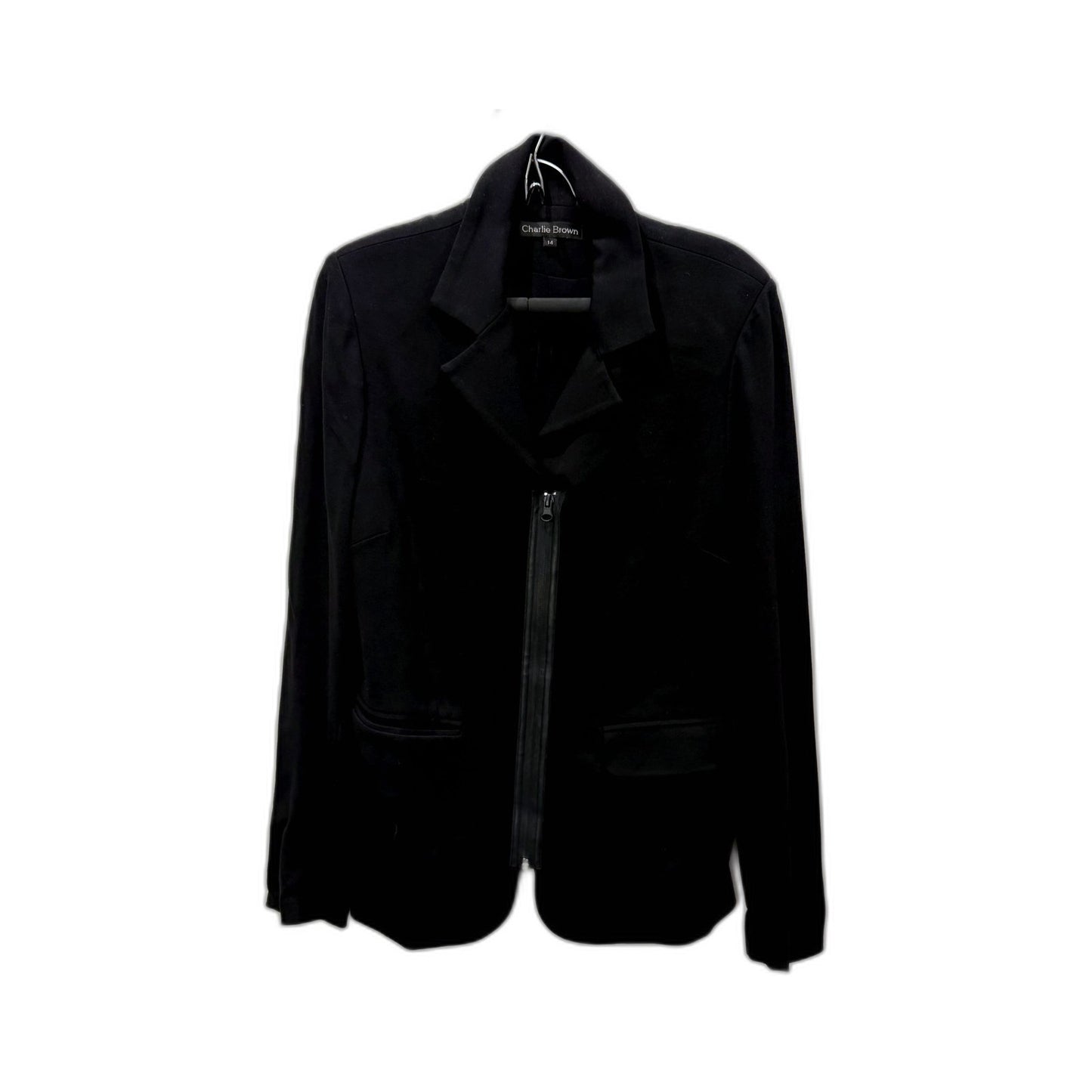Charlie Brown Womens Black Blazer Lightweight Rayon Nylon Spandex Size 14