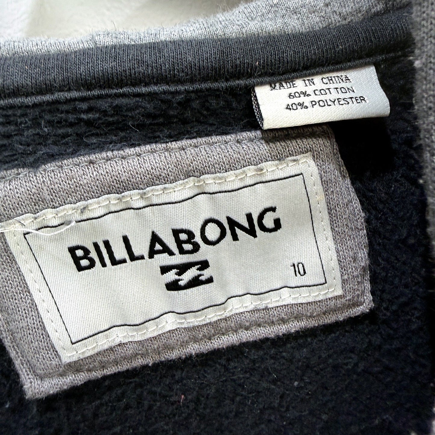 Billabong Boys Gray/Black Pullover Hoodie Zip-Up Hooded Sweatshirt Size 10
