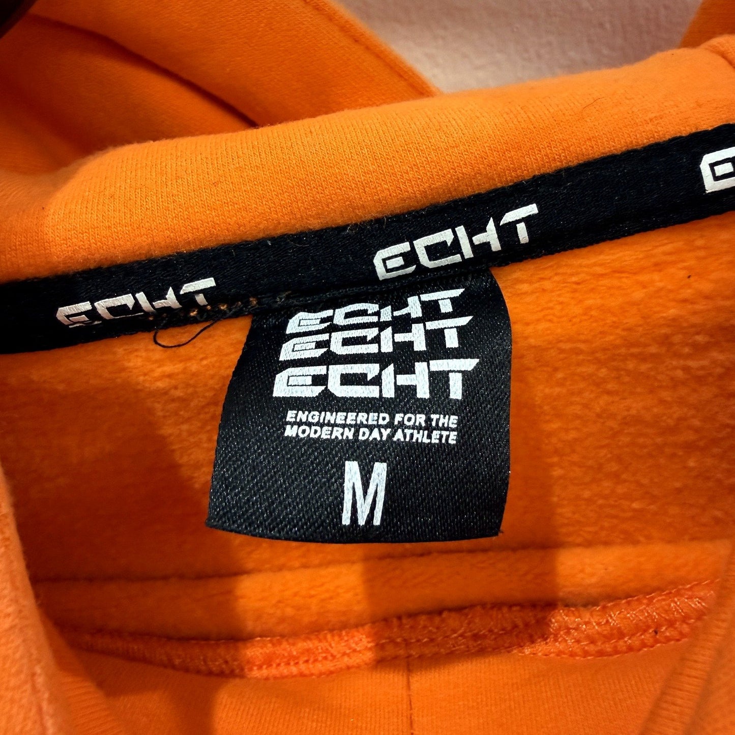 Echt Womens Pullover Cropped Sweatshirt Orange Hooded Cotton Blend Size M