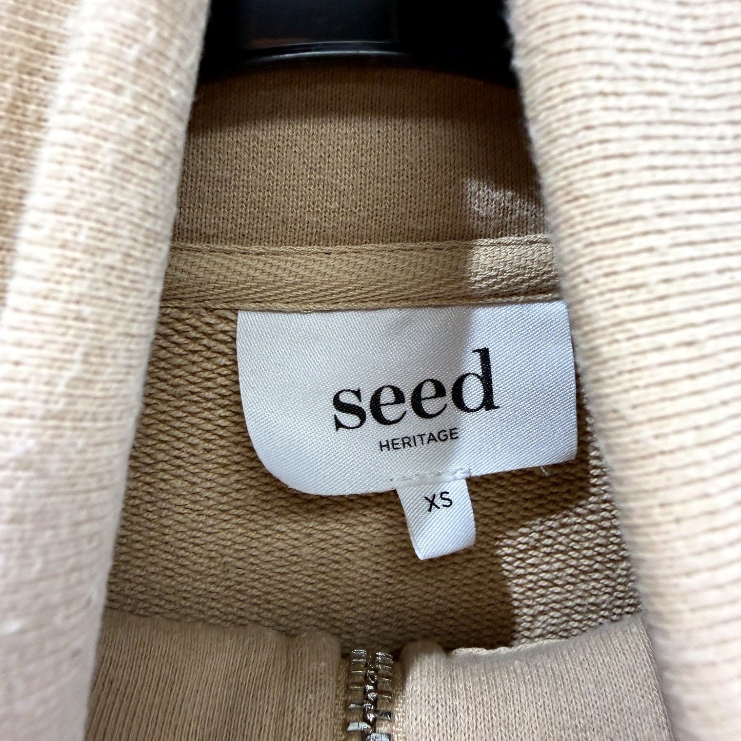 Seed Heritage Womens Hooded Pullover Sweatshirt Tan Soft Cotton Blend Size XS