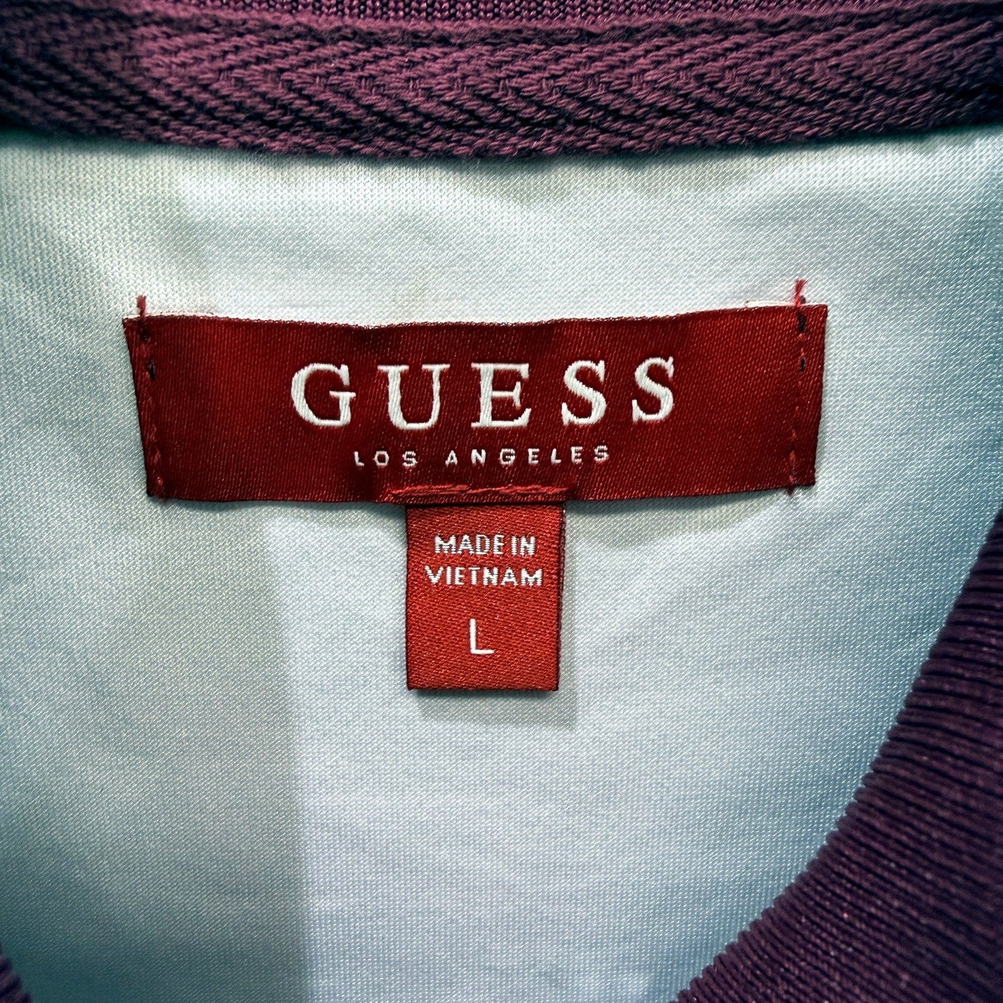 Guess Womens Zipped Jacket Burgundy Pullover Sweatshirt Logo Print Size 12 NEW