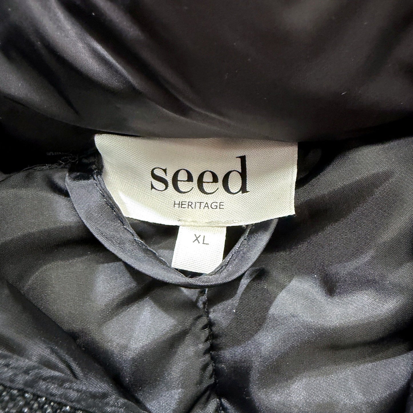 Seed Heritage Womens Black Quilted Puffer Coat with Hooded Zipper in XL
