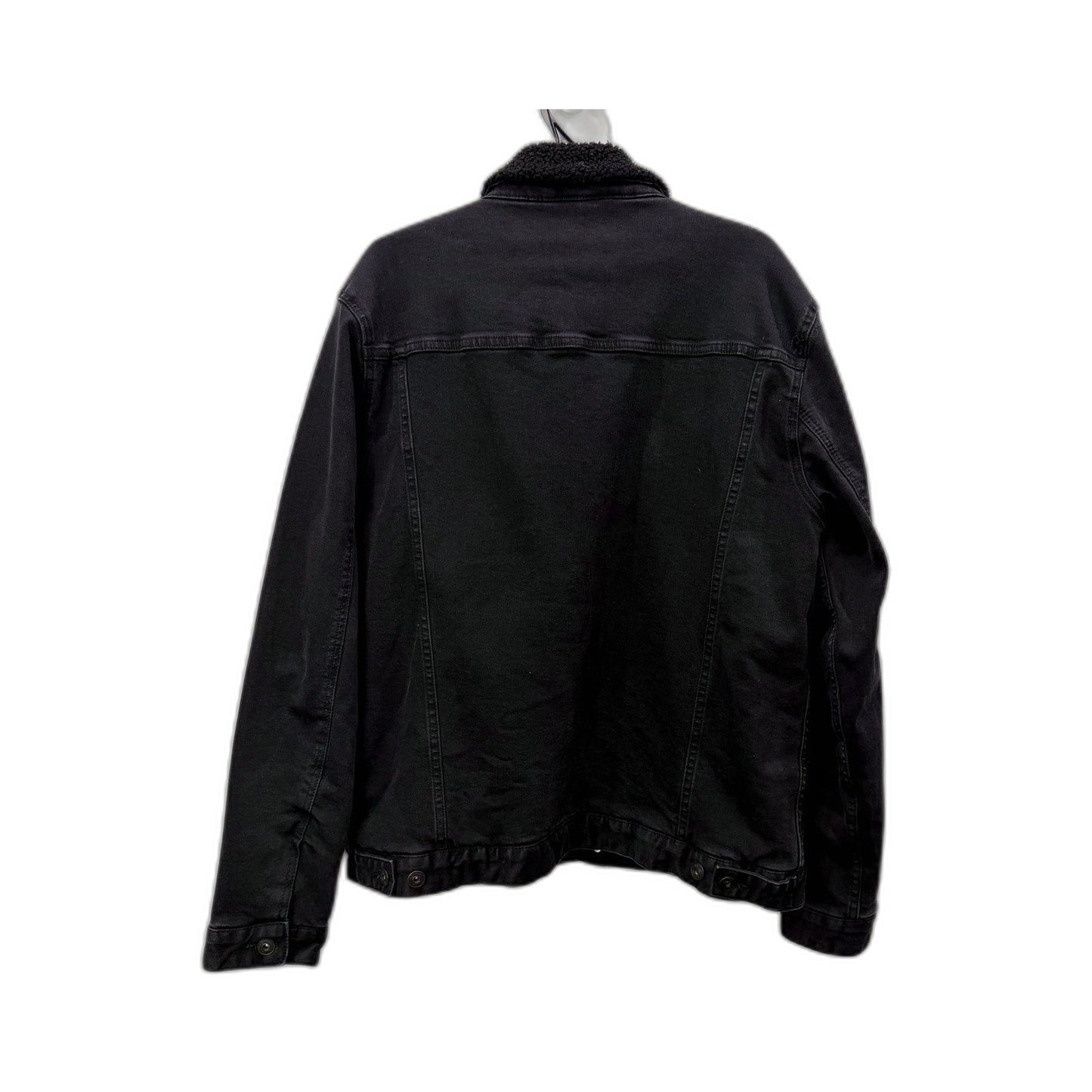 Connor Mens Denim Jacket with Faux Fur Collar in Black, Size L