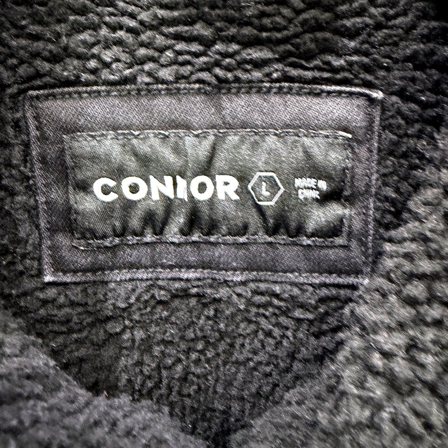 Connor Mens Denim Jacket with Faux Fur Collar in Black, Size L