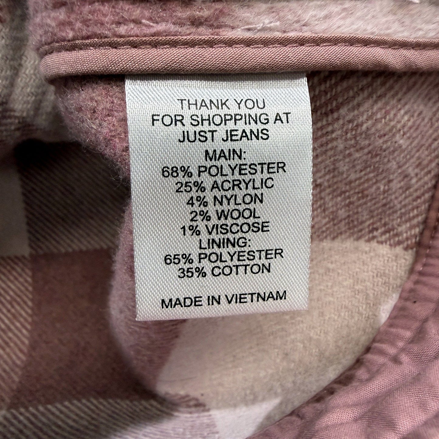 Just Jeans Womens Plaid Fleece Jacket in Cozy Pink and Gray, Size 6