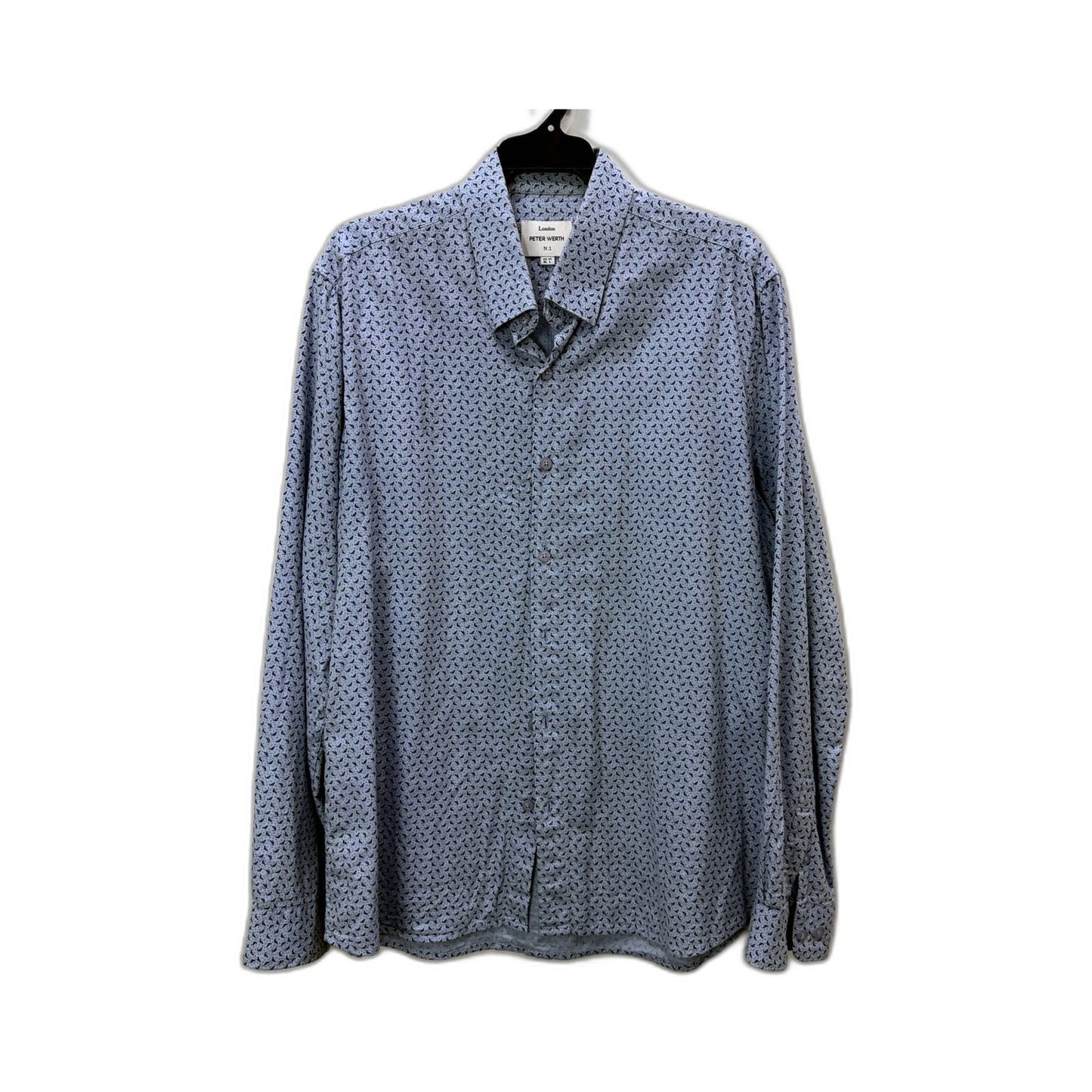 Peter Werth Mens Button-Down Shirt Paisley Cotton Blue and Black Size L