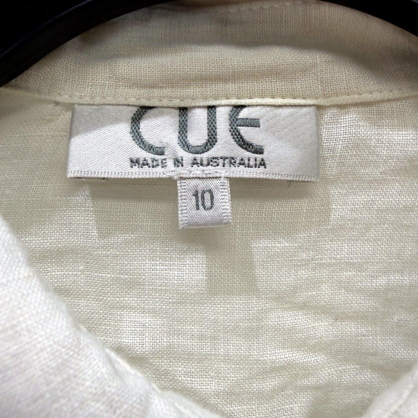 Cue Womens Linen Button-Down Shirt - Long Sleeve, Off White, Size 10